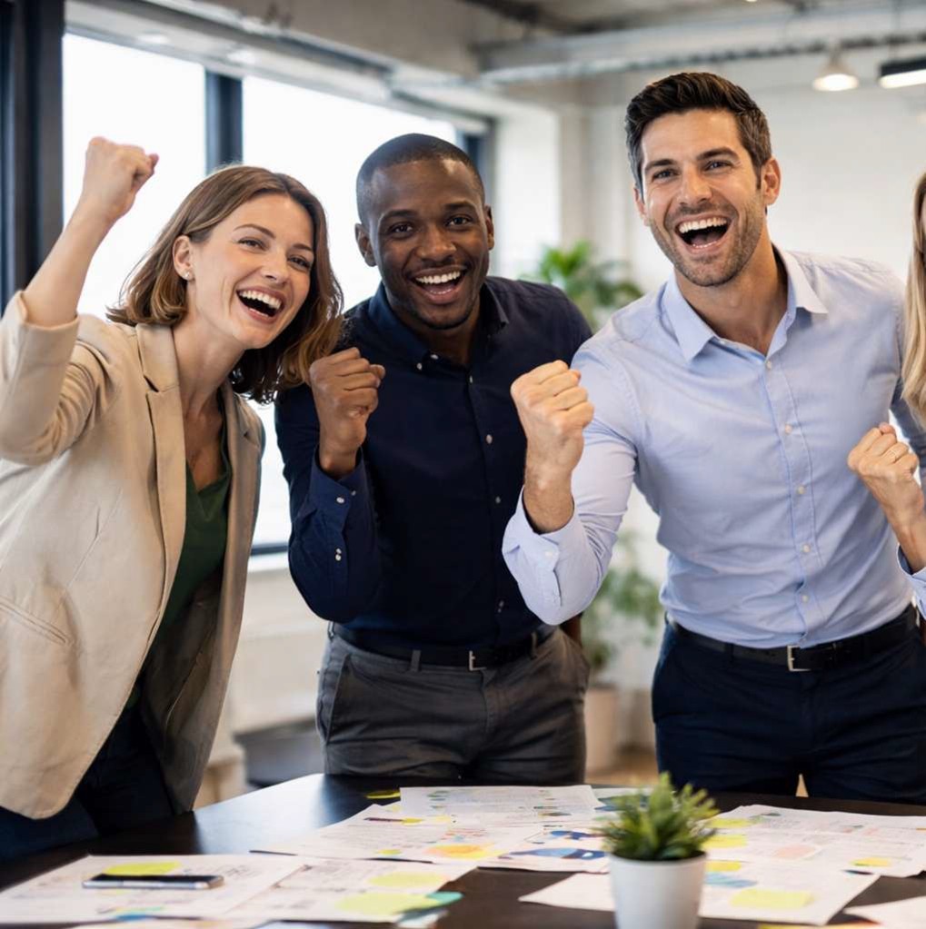 Équipe professionnelle célébrant un succès en entreprise